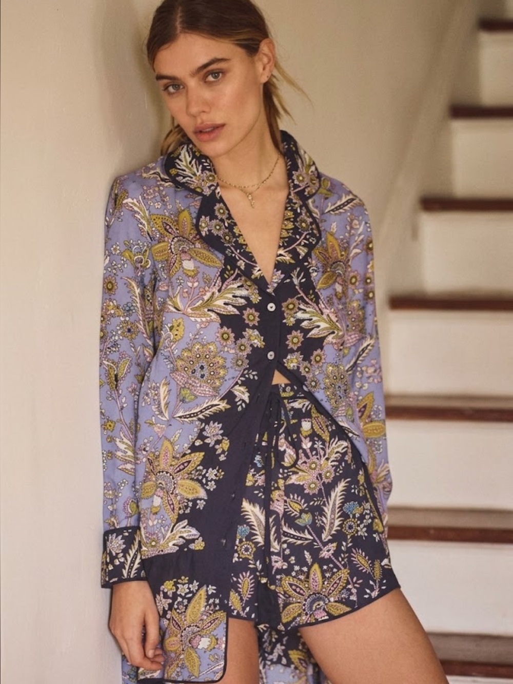 Anthropologie Dahlia Floral Pajama Top M Long Sleeve Sleep Tunic Blouse
HH
